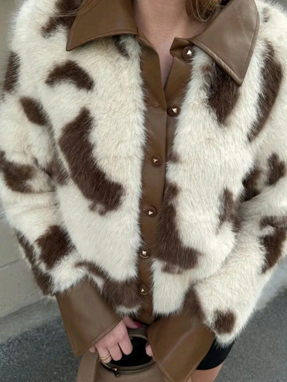 PREMIUM ALL OVER PRINT BUTTON UP FAUX FUR JACKET